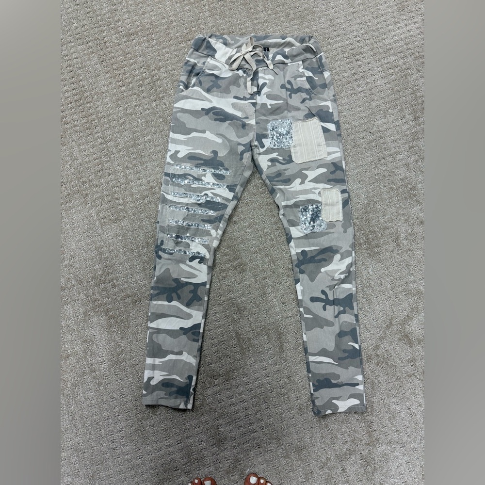 Italian joggers Made in Italy soft silver sequin accents